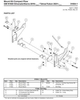 31554-1 Fisher Plow Mount 2019-2026 Inch All New Chevy Gm 1500 Western Snowex