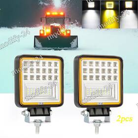 C25y2sp02 Mod Snow Plow 4 Inch Yellow White Led Work Lights Tractor Headlight Suv Utv