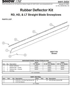 84524 Snowex Part # Rubber Snow Deflector Kit For 6.8ft 7.2ft Lt Plows