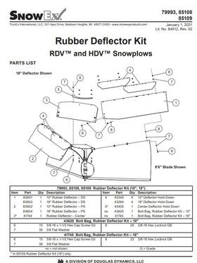 85109 Snowex Part # Hdv Rdv Plow 18in Rubber Snow Deflector Kit