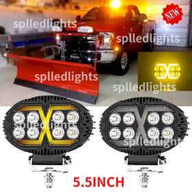 T855 Sp 2pc 5.5ftft Oval Snow Plow Boost Lights Led Lamp Truck Headlight Tractor Suv Utv