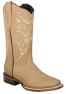 Women Genuine Leather Jennifer Western Wide Square Toe Beige Boots Handcrafted. Fixed Price $119.00.