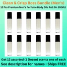 Clean & Crisp Boss Bundle -12 Pack Mens Body Oil Roll On 10ML Bottles. Fixed Price $29.99.