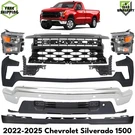 Front Bumper Face Bar Chrome Steel & Headlights For 2022-25 Chevy Silverado 1500. Fixed Price $1700.00.